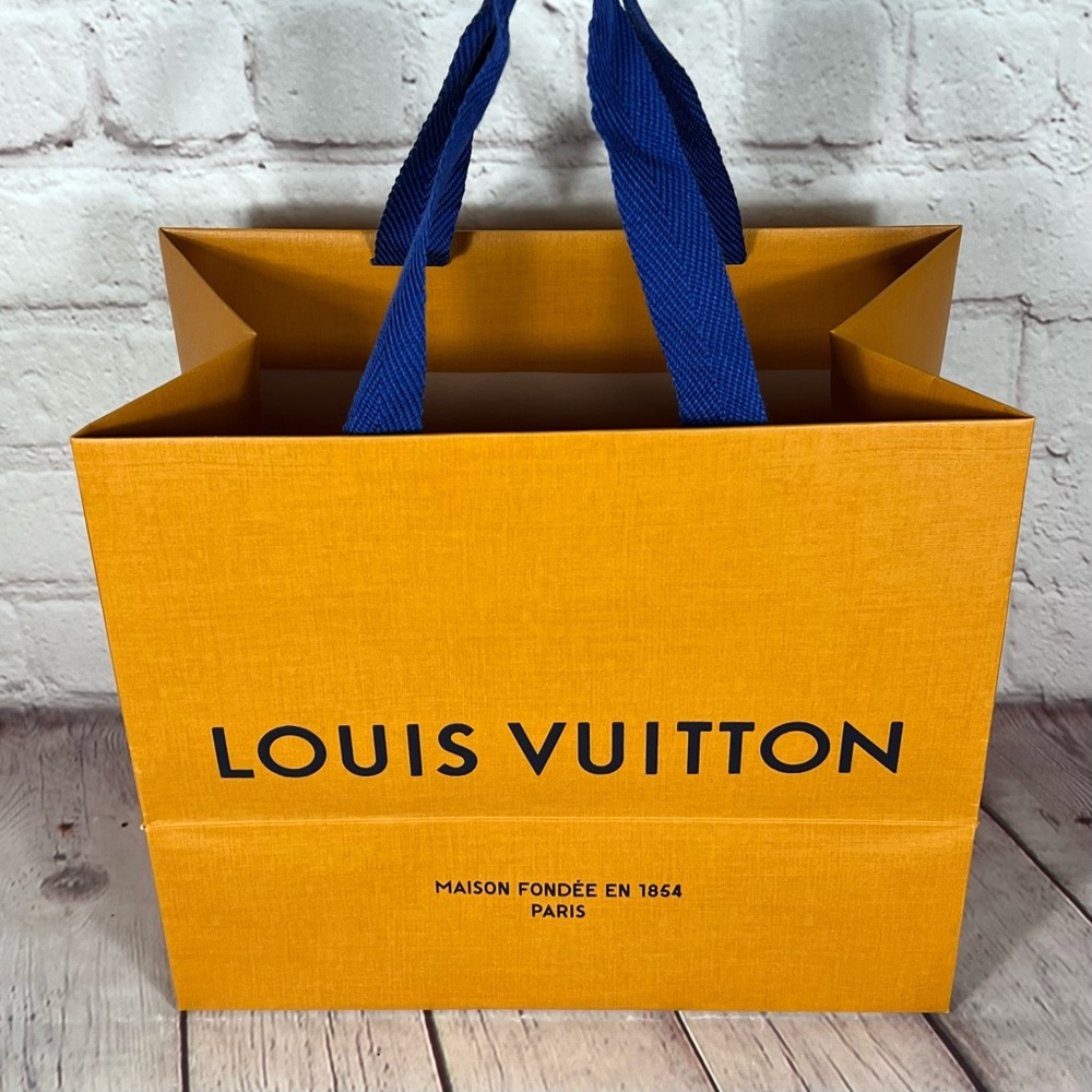 Louis Vuitton Gift Bag Orange Blue Handles Black Size 9.75” X 6” X 8.25”